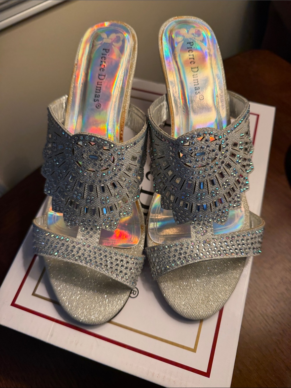 Pierre Dumas Silver Sparkle Rhinestone Mule Heels